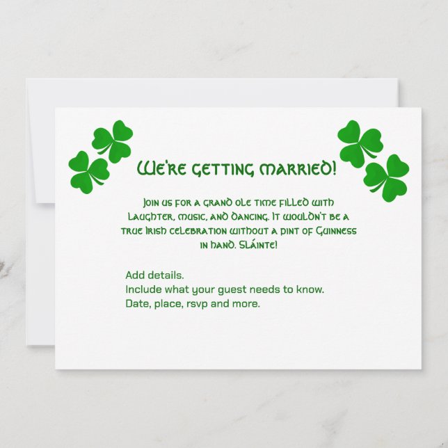 Inbjudan till Bröllop Förlovning Irish Shamrock (Baksida)