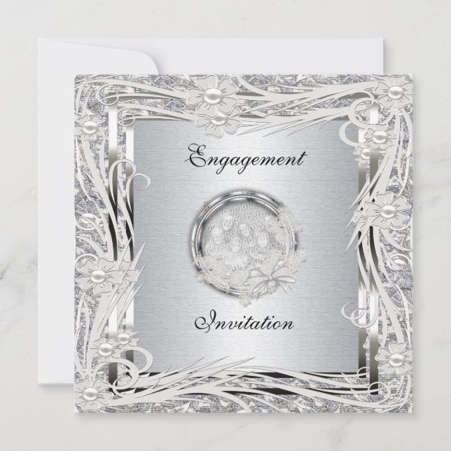 Inbjudan till Bröllop Förlovning Silver Blommigt R (Framsida)