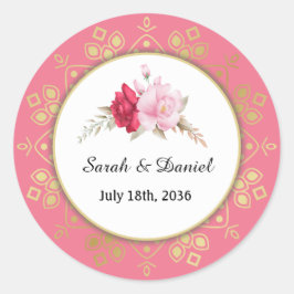 Inbjudan till bröllop i Rosa ros med ljus och Mör Runt Klistermärke