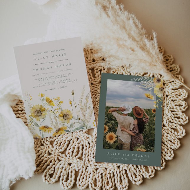 Inbjudan till bröllop, inbjudan till solrosbröllop (Skapare uppladdad)