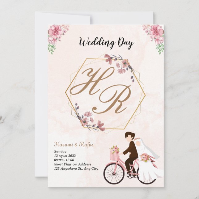 Inbjudan till Bröllop med enkel svart och vit över (Framsida)