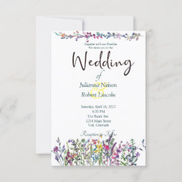 Inbjudan till bröllop med färgade vilda blommor