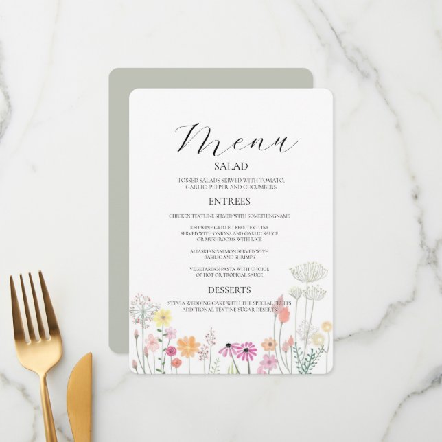 Inbjudan till Bröllop-menyn för färgfull Vår Wildb (Fram/Back In Situ)