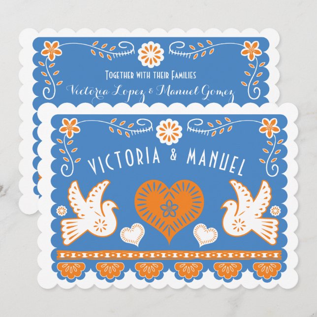 Inbjudan till Bröllop Papel Picado från Mexiko (Fram/baksida)