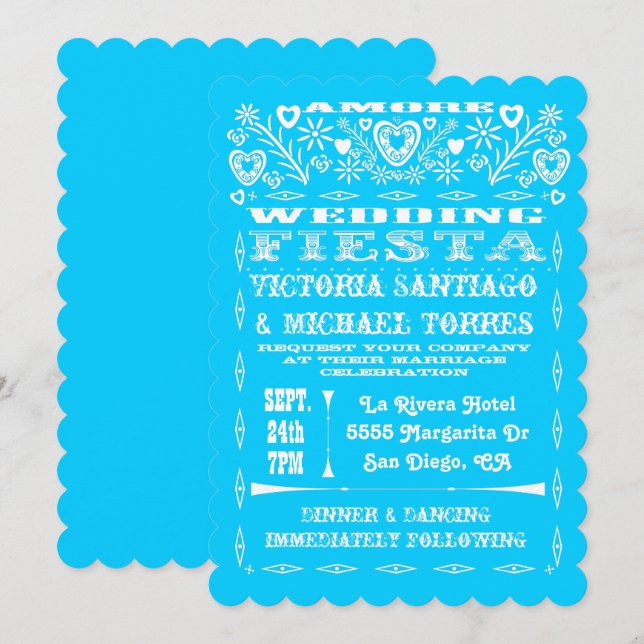 Inbjudan till Bröllop-papel Picado i Mexiko, färgs (Fram/baksida)