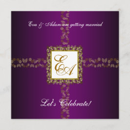 Inbjudan till Bröllop Par Shower Lila Guld Löv