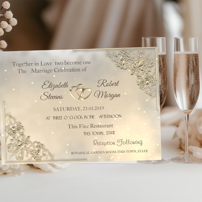 Inbjudan till Bröllop & register för chic Guld Hea (Skapare uppladdad)