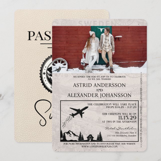 Inbjudan till bröllopsbröllop för ivoriansk Sverig (Fram/baksida)