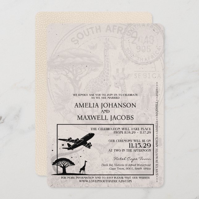 Inbjudan till bröllopsbröllop för ivoriansk syd-Af (Fram/baksida)