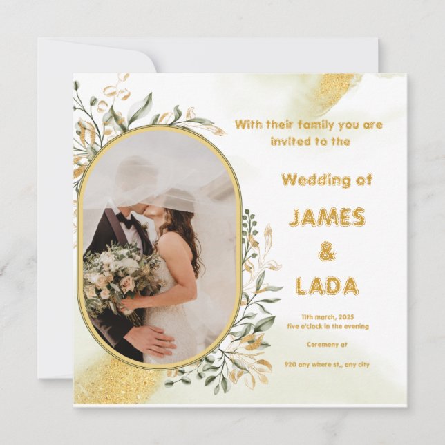 Inbjudan till Bröllopsfest om lyxfrågor i Guld Grö (Framsida)