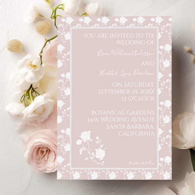  inbjudan till bröllopsinbjudan Rosa ros (Blush Pink Rose Wedding Invitation)