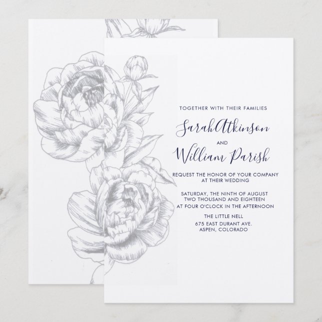 Inbjudan till bröllopsinbjudan till Peony Simple W (Fram/baksida)
