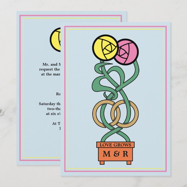 Inbjudan till bröllopsinbjudan till Ro Art nouveau (Fram/baksida)