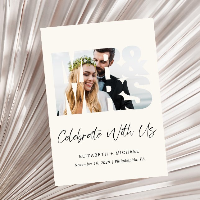 Inbjudan till bröllopsmottagning, Photo Cream, (A chic photo wedding reception invitation to set the tone for an unforgettable event)