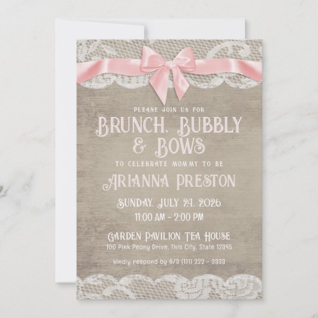 Inbjudan till Brunch Bubly och Bows Baby Shower (Framsida)
