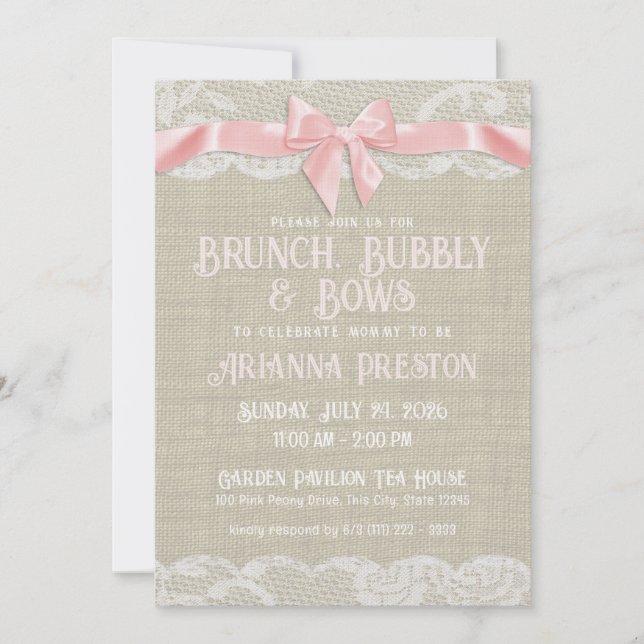Inbjudan till Brunch Bubly och Bows Baby Shower (Framsida)
