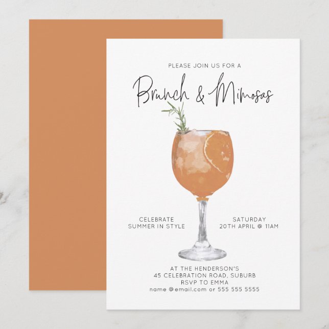 Inbjudan till Brunch & Mimosas Summer Cocktail-par (Fram/baksida)