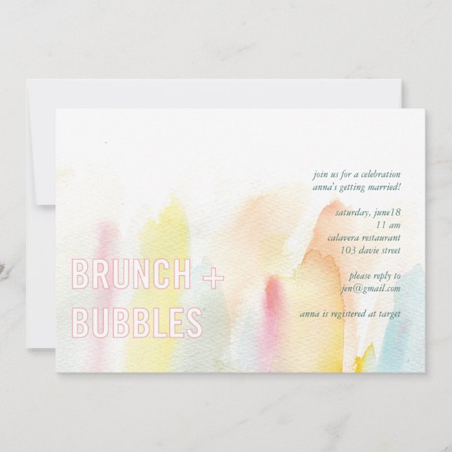 Inbjudan till Brunch och Bubbles Watercolor Shower (Framsida)