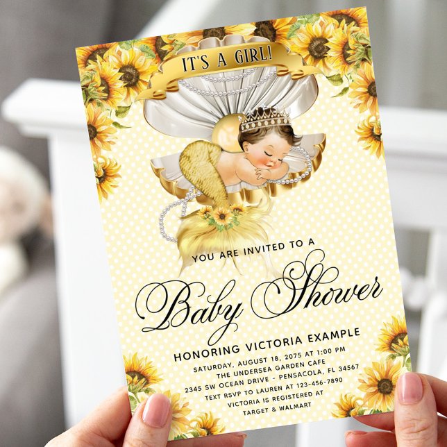 Inbjudan till Brunette Sjöjungfru Solrosbabykläder (Skapare uppladdad)