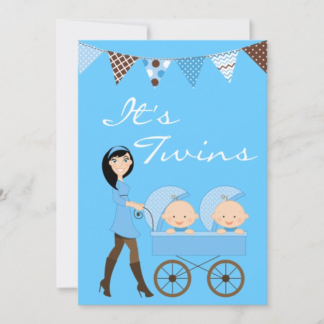 Inbjudan till Brunette Twin Boys Baby Shower (Framsida)