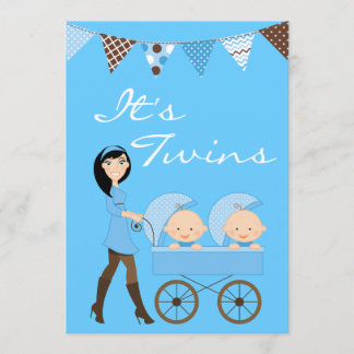 Inbjudan till Brunette Twin Boys Baby Shower