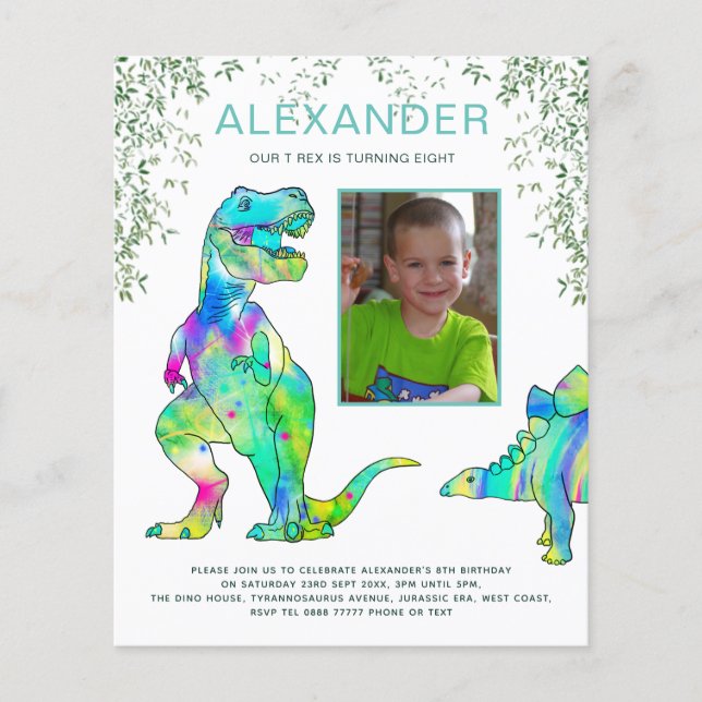 Inbjudan till budget för Dinosaur-Födelsedagsfest Flygblad (Framsidan)
