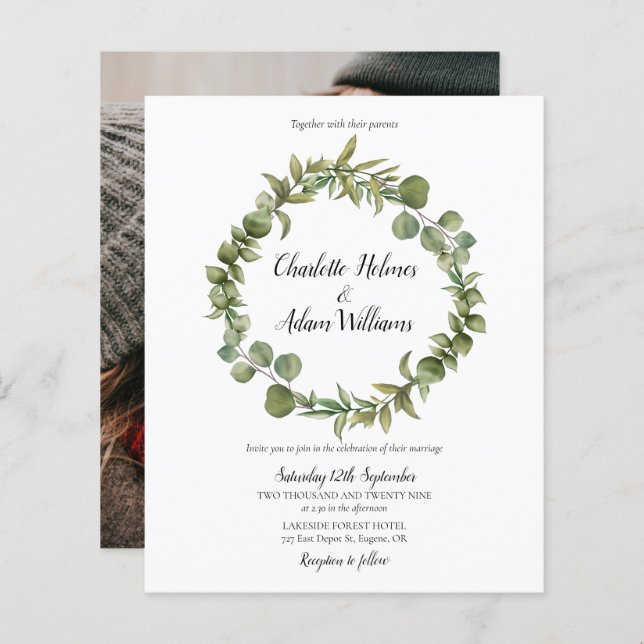 Inbjudan till budgetannonsfotobröllop för grekiska (Fram/baksida)