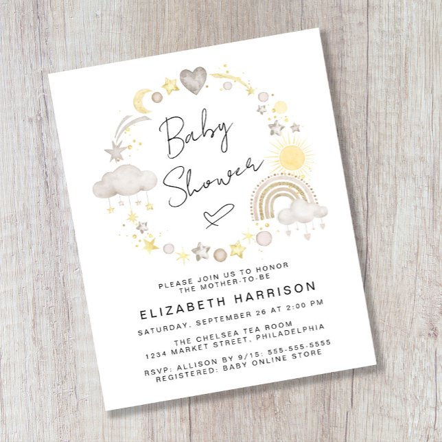 Inbjudan till budgetBoho Watercolor Baby Shower (Skapare uppladdad)