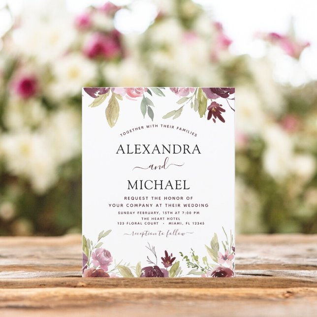 Inbjudan till budgeterad Rosa-Blommigt för Bröllop (Skapare uppladdad)