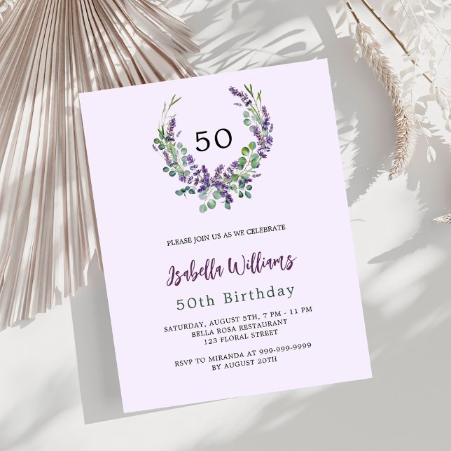 Inbjudan till budgetfödelsedag för Lavender-blommi (Skapare uppladdad)