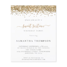 Inbjudan till budgetinbjudan Guld Glitter Sweet si