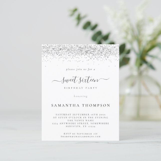Inbjudan till budgetinbjudan Silver Glitter Sweet  (Stående Fram)