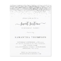 Inbjudan till budgetinbjudan Silver Glitter Sweet