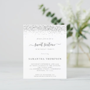 Inbjudan till budgetinbjudan Silver Glitter Sweet