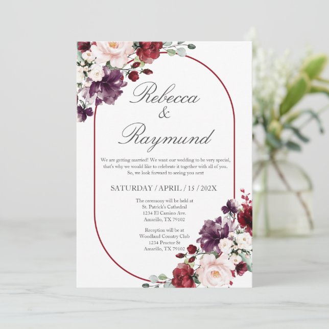 Inbjudan till Burgundy-blomman Elegant bröllop Spa (Stående Fram)