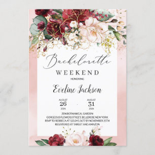 Inbjudan till Burgundy Blommigt Bachelorette Helg