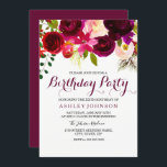 Inbjudan till Burgundy Blommigt Dam födelsedagsfes<br><div class="desc">Matchningssamling för inbjudan till Burgundy Blommigt Dam födelsedagsfest i Niche- och Nest-butiken. Boho chic burgundröd vit vattenfärgsfärgad blommigt Vackermålad vattenfärgsillustration med</div>