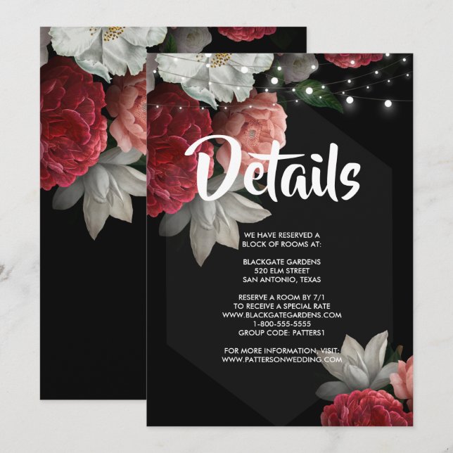 Inbjudan till Burgundy blommigt-strängsljus (Fram/baksida)