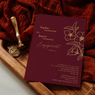 Inbjudan till Burgundy Guld Blommigt-Förlovningsfe