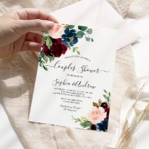 Inbjudan till Burgundy & Navy Blommigt Par Shower