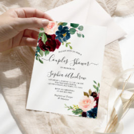 Inbjudan till Burgundy & Navy Blommigt Par Shower
