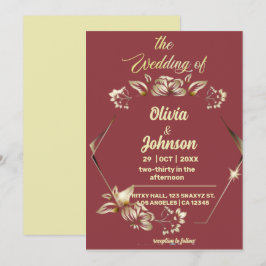 Inbjudan till Burgundy och Golden Wedding