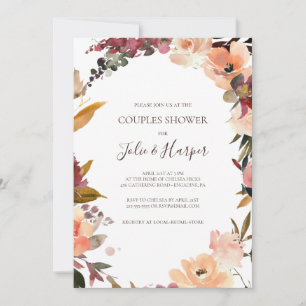 Inbjudan till Burgundy Orange Blommigt Par Shower-