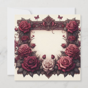 Inbjudan till Burgundy Red Blommigt Blank Card-mal
