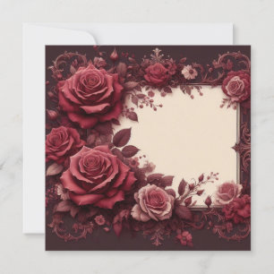 Inbjudan till Burgundy Red Blommigt Blank Card-mal