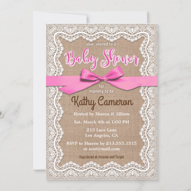 Inbjudan till Burlap Canvas och Snöre Baby Shower (Framsida)