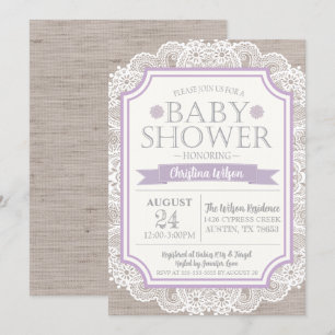 Inbjudan till Burlap Lila & Snöre Baby Shower