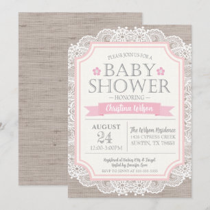 Inbjudan till Burlap Rosa & Snöre Baby Shower
