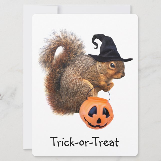 Inbjudan till Bus eller godis ekorre Halloween fes (Framsida)