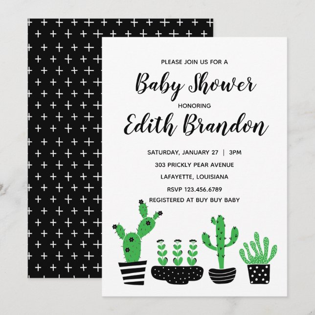 Inbjudan till Cactus Baby Shower (Fram/baksida)